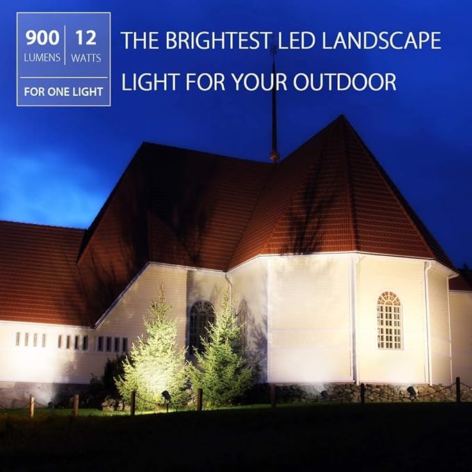 SUNVIE Outdoor Landscape LED Lighting 12W Waterproof Graden Lights COB Led Spotlights with Spiked Stand for Lawn Decorative Lamp US 3- Plug 6500K Daylight White (2 Packs)