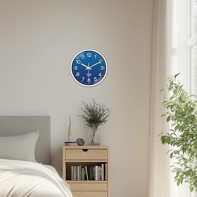 XNM 8 Inch Small Classic Navy Blue Wall Clocks Battery Operated Minimalist Wall