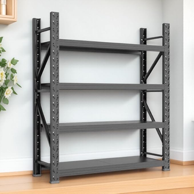 Storage Shelves Heavy Duty, Metal Garage Shelving Units, 4 Tier Storage Rack Shelf, Steel Industrial Shelving, Adjustable Standing Shelf for Basement/Warehouse (Black, W59.06*D23.6*H78.74)