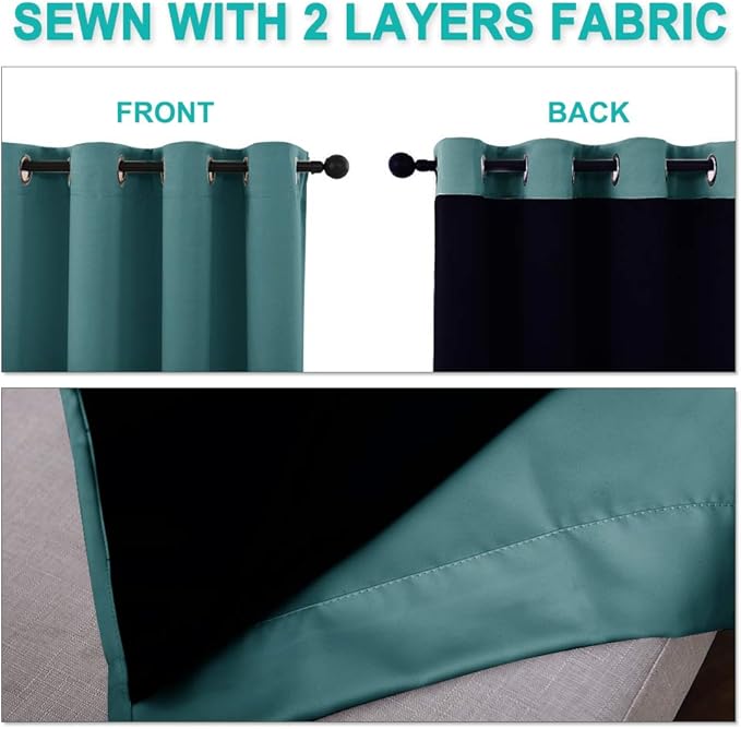 NICETOWN 100% Blackout Window Curtain Panels, Sea Teal, 2 Pieces, 42-inch Wide