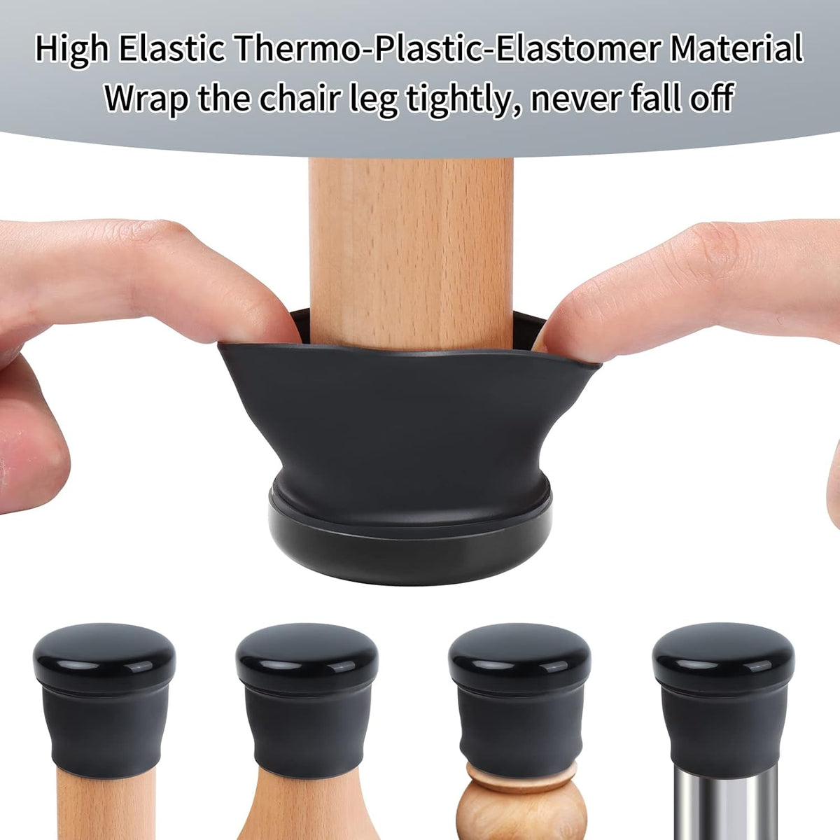 Ezprotekt 8 Pcs Large Black Chair Leg Sliders for Carpet, Round Chair Glides for Rug, Teflon Furniture Pad Bar Stool Leg Protectors Caps for Table, Couch, Desk Legs (XL Fit: 1-2/5" to 1-13/20")