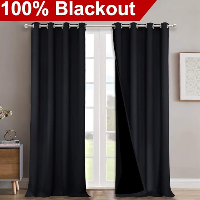 NICETOWN Cold Blocking 100% Blackout Curtains, Durable Black Lined Blackout