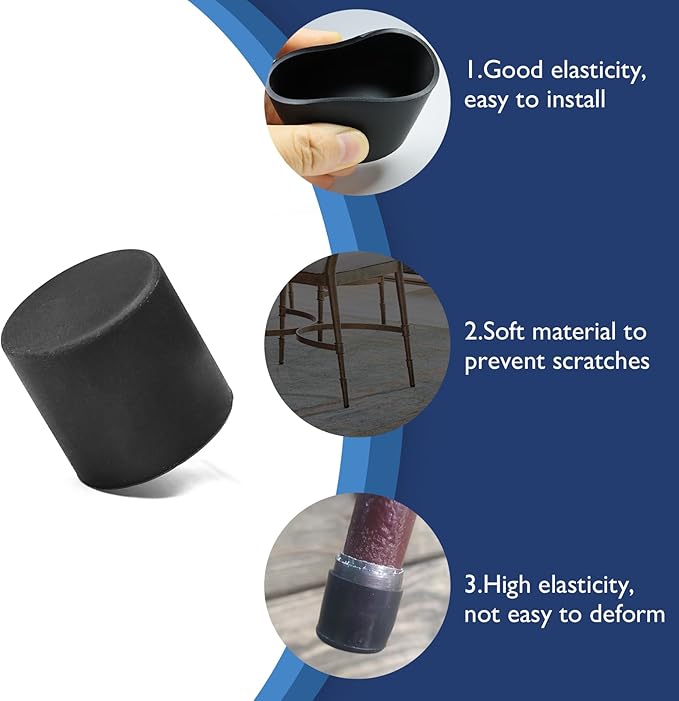 4 Pcs 2" Round Rubber Chair Leg Caps, PVC Table Leg Covers, Flexible & Anti-Slip Furniture Leg End Caps, Chair Leg Floor Protectors for Bar Stool Leg Patio Indoor, Black