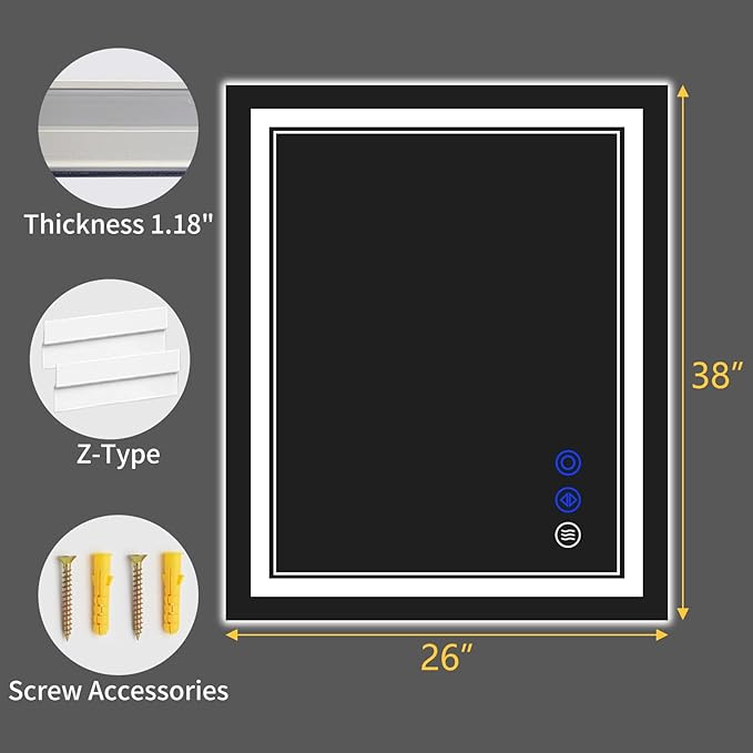 38"x26" LED Bathroom Mirror