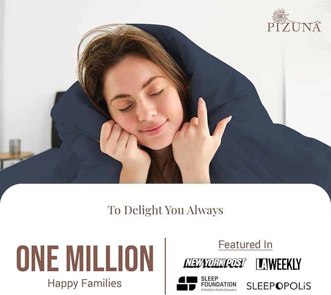 Pizuna 100% Cotton Full 3 Pc Duvet Cover + 1 Pc Fitted Sheet Set 400 Thread Count Dark Blue Sateen Weave Luxurious Long Staple Cotton 4 Piece Bedding Set -1 Duvet Cover, 2 Pillow Shams, 1 Fitted Sheet