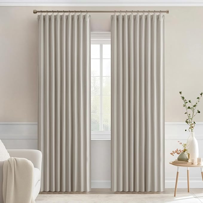 MIULEE Natural Back Tab Blackout Curtains 72 Inches Long 2 Panels Set