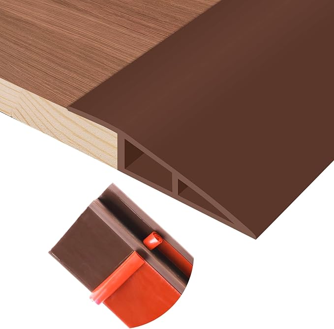 Floor Transition Strip Self Adhesive Vinyl Door Threshold for Doorways Carpet Edging Trim Overlap Edge Reducer for Laminate Floor, Carpet, Tile (Brown, 2/5" to 3/5", 6.6Ft)