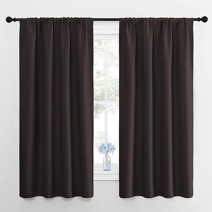 NICETOWN Kitchen Curtains, Short Blackout Curtains & Drapes, Toffee Brown