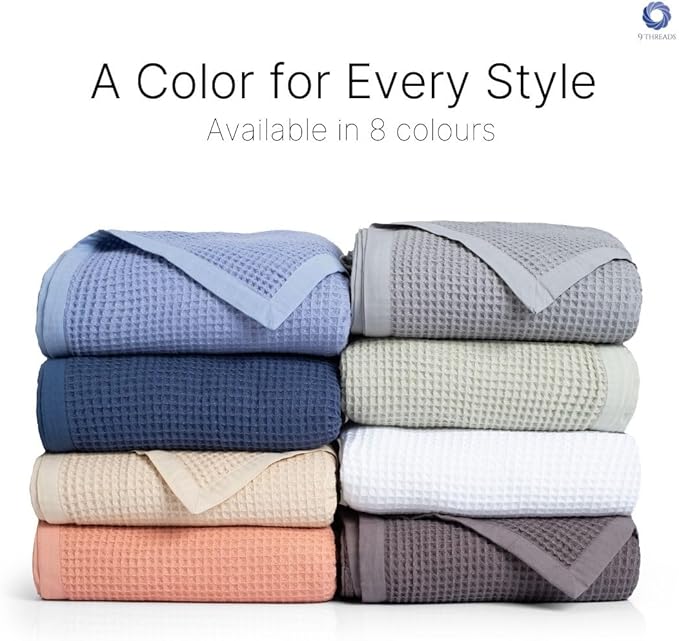 GOTS Certified Organic Cotton Waffle Weave Blanket, King Bed Size,108"X90" Cozy Throw Blanket for Couch, Modern Home Decor, Throw Blankets, Waffle Blanket, Soft Bed Blankets - Powder Blue