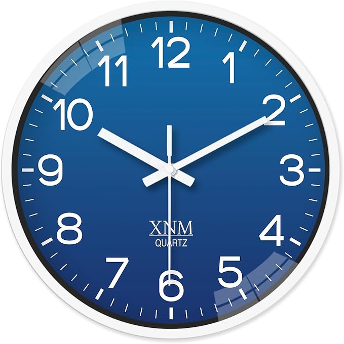 XNM 8 Inch Small Classic Navy Blue Wall Clocks Battery Operated Minimalist Wall