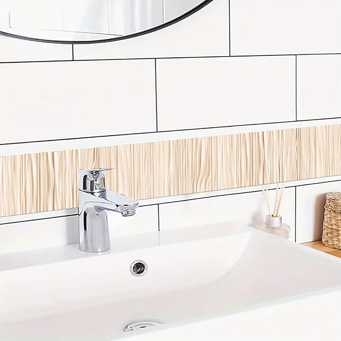 HOMETITUTE Wallpaper Border Peel and Stick Wall Border Beige Bamboo Texture