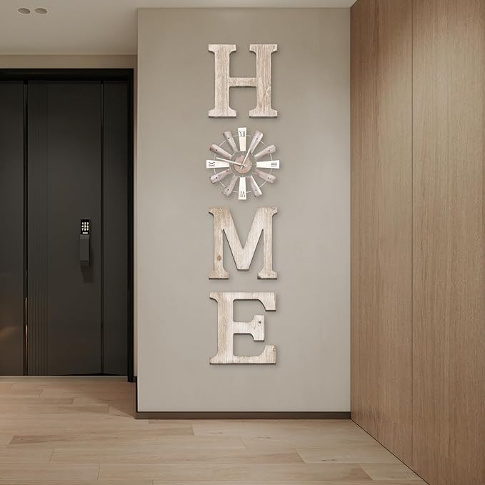 Farmhouse Home Signs with Windmill Clock Wall Decor Rustic Home Letters Wall Art