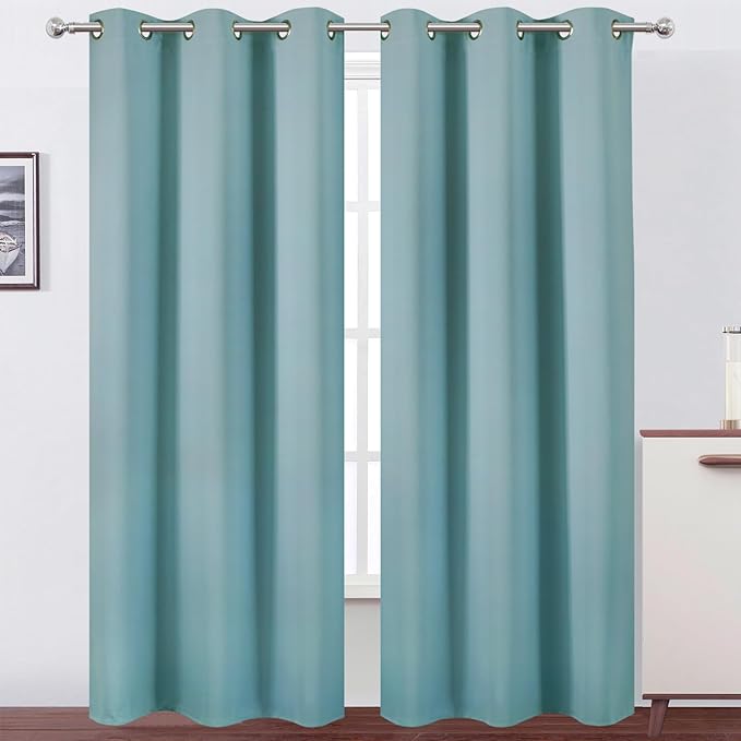 LEMOMO Stone Blue Thermal Blackout Curtains/38 x 84 Inch/Set of 2 Panels Room
