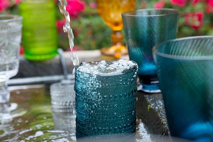 Fortessa Jupiter Beaded Hobnail Glass, 13 Ounce Iced Beverage (Set of 6), Fern Green