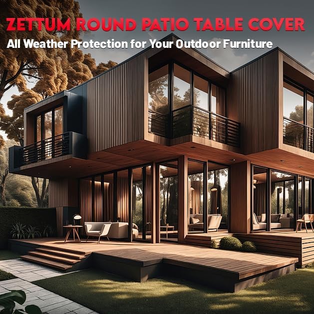 Zettum Round Patio Table Cover 72 Inch - 600D Outdoor Furniture Cover Round Waterproof & Heavy Duty, Lawn Furniture Set Covers for Outside Dining Table and Chairs Seating Combo - 72 x 72 x 28 Inch