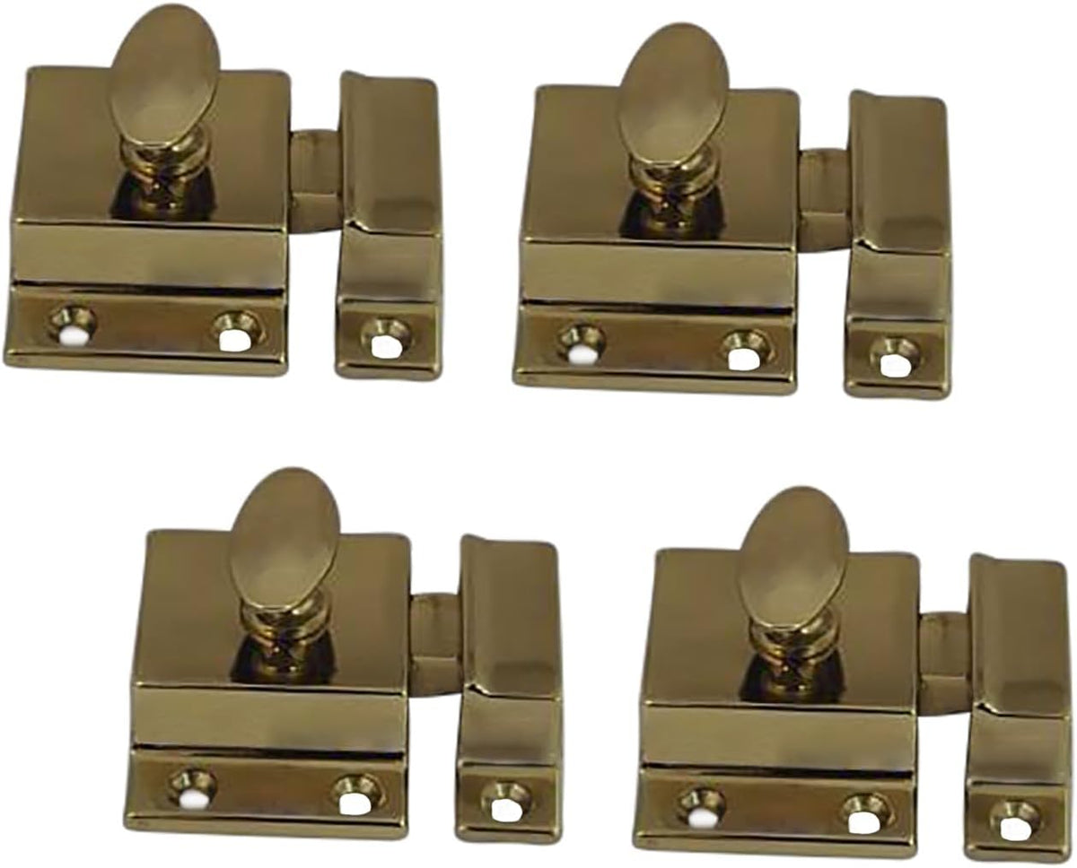 QCAA Traditional Large Oval Turn Cabinet Latch, Solid Brass, 2", for Cupboard & Other Furniture, Polished Brass, 4 Pack, Made in Taiwan