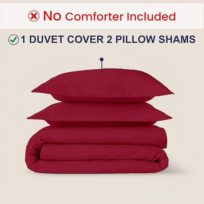 Kotton Culture 3 Pc Queen Size Duvet Cover Set- 100% Egyptian Cotton Sateen 600 Thread Count Ultra Soft Premium Durable Comforter Cover Zipper Closure & Corner Ties (Red Burgundy,Queen/Full 90" X 90")