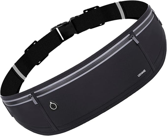 USHAKE Slim Running Belt, Workout Fanny Pack for Men Women,Exercise Waist Pack for Apple iPhone Holder, Runner Belt for Running Walking Cycling Camping Gym Black