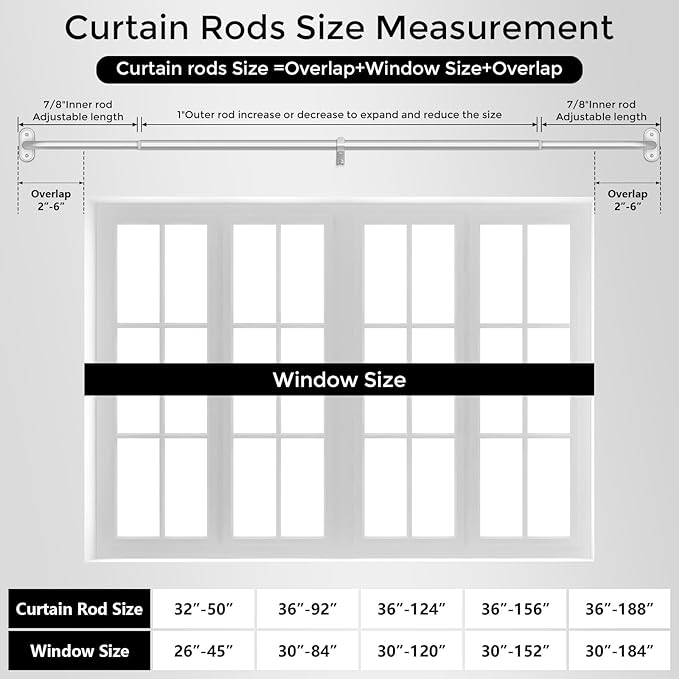 2 Pack Curtain Rods 36-120 Inch, Living Room, Sliding Door