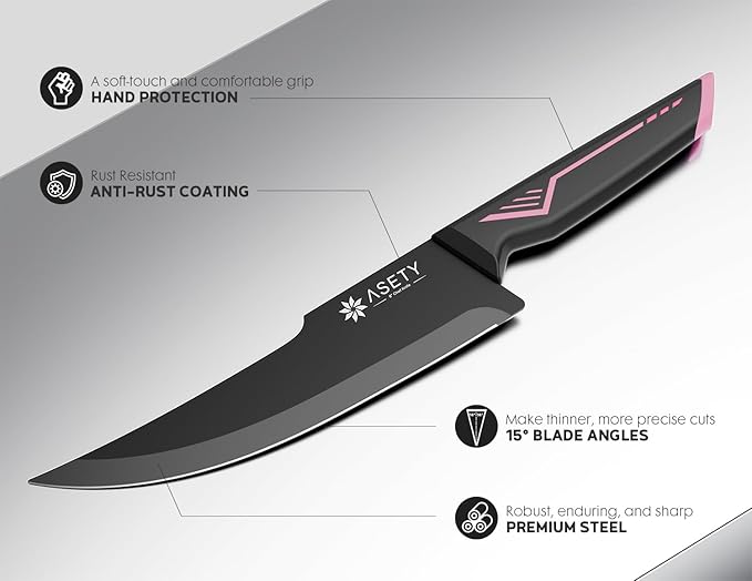 Knife Set - 15 PCS Kitchen Knife Set with Built-in Knife Sharpener Block - Stainless Steel Knife Block Set - Dishwasher Safe, Elegant Box for Men Women, Pink
