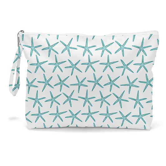 Fokongna Travel Makeup Bag - Wet Dry Bag for Swimsuit, Beach Pool Diapers, Dirty Yoga Gym Clothes - Zipper Pouch for Women, Sister, Friends - Ocean Sea Shells Beach Starfish