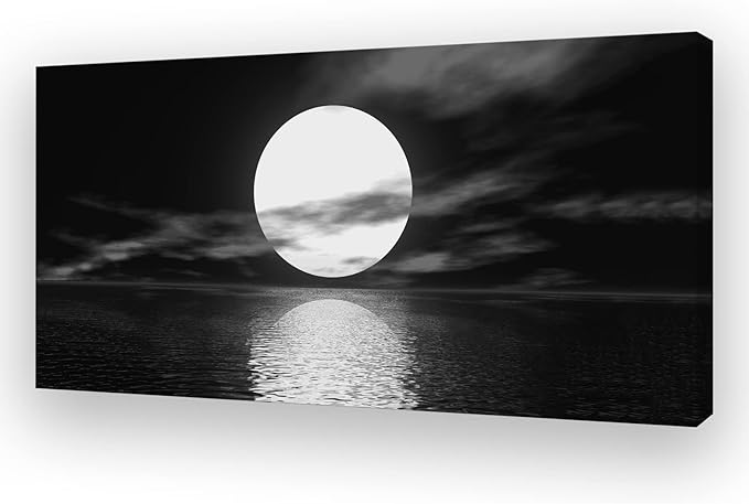 Cao Gen Decor Art S06462 Wall Art Canvas Sea White Full Moon in Night Picture