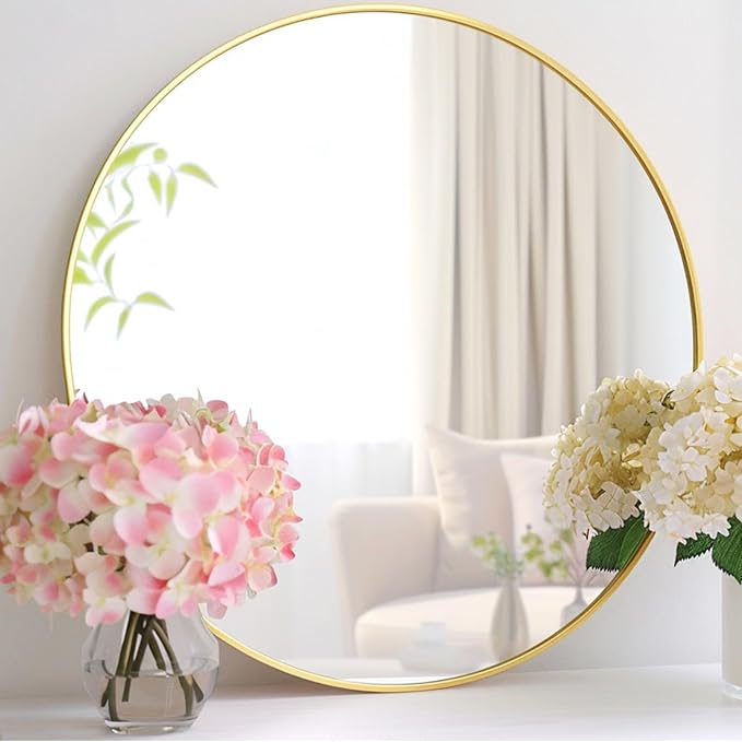 Circle Gold Mirror, Round Mirror 20 inch, Circle Wall Mirror Metal Frame