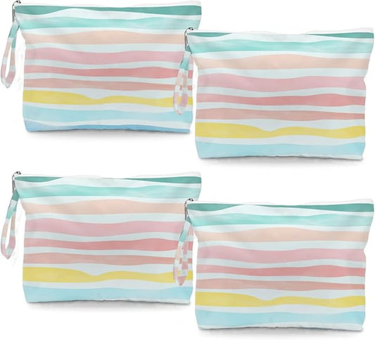 Fokongna 4PCS Waves Rainbow Wet Bag Wet Dry Bag Beach Bags for Swimsuit Toiletry Bags Travel Essentials For Women, Beach Travel Gym for Swimsuit Dirty Diaper Gifts