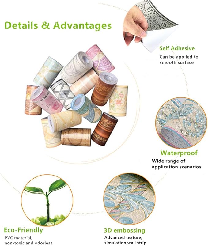 REDODECO 3D Flower Pattern Molding Peel Stick Wall Border