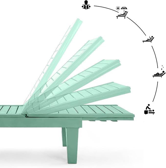 Nestl Sun Tanning Chair - Sage Green Chaise Lounge Chair Outdoor, Lightweight Pool Lounge Chairs Set of 12, Adjustable 5-Position Reclining Lawn Chair, Waterproof Beach Outdoor Lounge Chairs