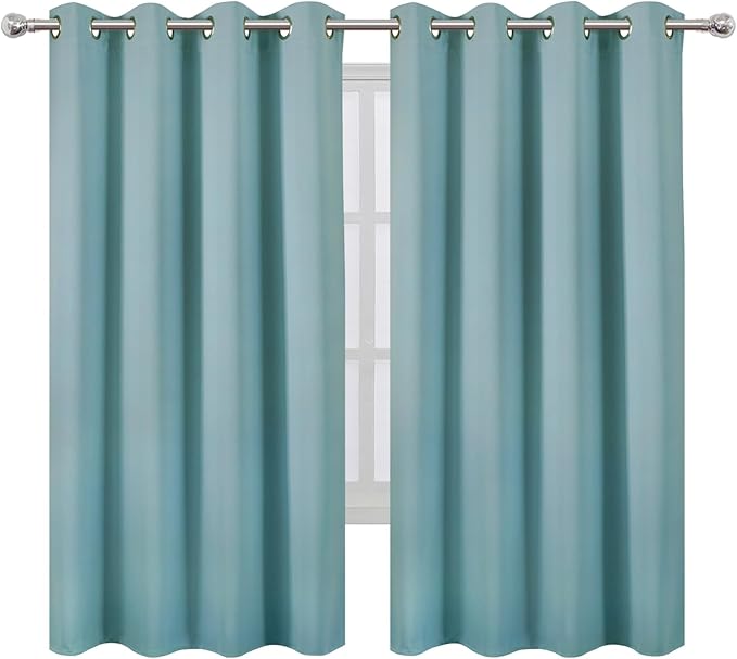 LEMOMO Stone Blue Blackout Curtains 66 x 63 Inch Length/Set of 2 Curtain