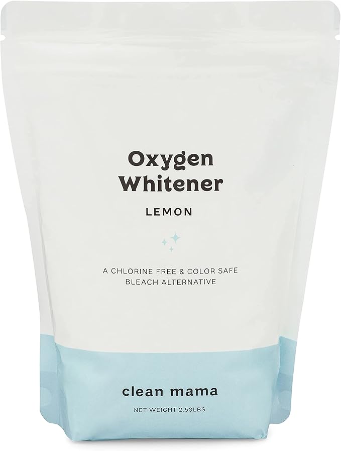 Clean Mama Natural Oxygen Whitener and Stain Remover - Color-Safe Natural Bleach Alternative - Plant-Derived Oxygen Powder, Whitens & Brightens Whites and Colors - Lemon, 2.53 lbs