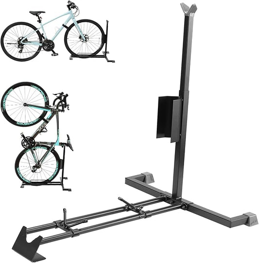 YueTong Bike Stand for Vertical Bike Storage,Upright Bicycle Stand Indoor,Standing Bike Rack for Garage Floor,Suit for MTB,Road Bike,Woman Bike and E-bike.