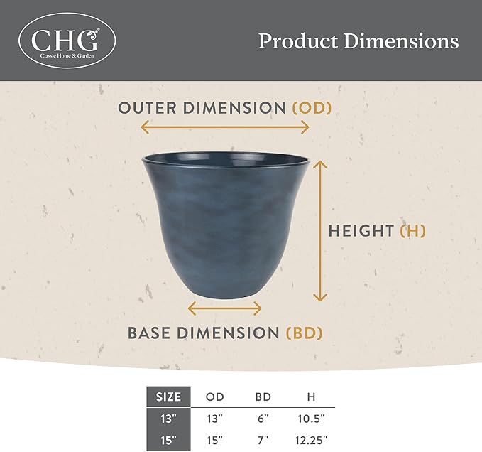 Classic Home and Garden by Growscape Honeysuckle Resin Planters - Lightweight Indoor & Outdoor Plant Pots - UV-Resistant Plastic Flower Pots - Pot Planters for Flowers & Herbs (13" Vanilla White)