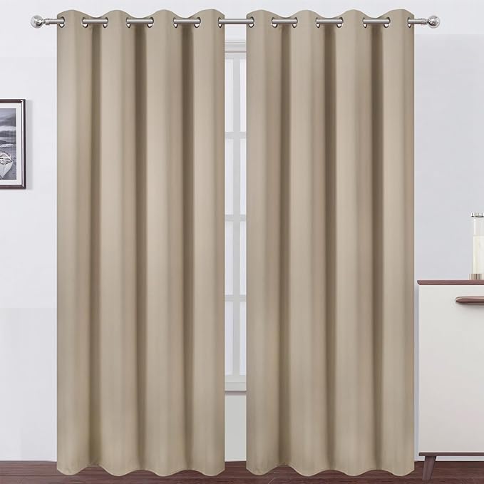 LEMOMO Khaki Thermal Blackout Curtains/52 x 95 Inch/Set of 2 Panels Room