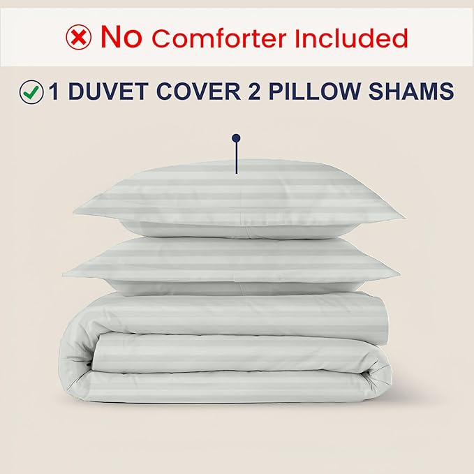 Kotton Culture 120"x120" 3 Pc Super King Plus/Super Oversize King Duvet Cover Set 100% Egyptian Cotton - 600 TC, Zipper Closure & Corner Ties - Fits Only Extra Large Inserts - Striped Silver