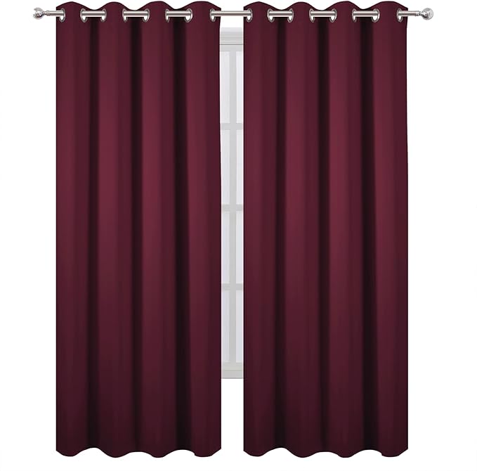 LEMOMO Blackout Curtains 52 x 120 Inch Long Burgundy Red Curtains Set of 2