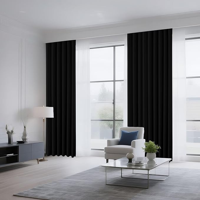 CUCRAF Black Blackout Curtains 45 inch Length 2 Panels Set, Rod Pocket Room