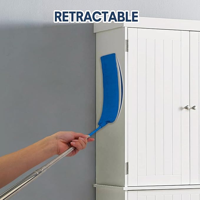 Retractable Gap Dust Cleaner with Extension Pole, Cleaning Tools with 3 Microfiber Dusting Cloths, Extendable Long Handle Duster for Cleaning Under Refrigerator Furniture Appliance (Blue)