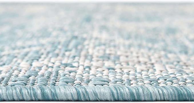 Unique Loom Outdoor Traditional Collection Area Rug - Valeria (7' 1" x 10' Rectangle, Aqua/ Ivory)