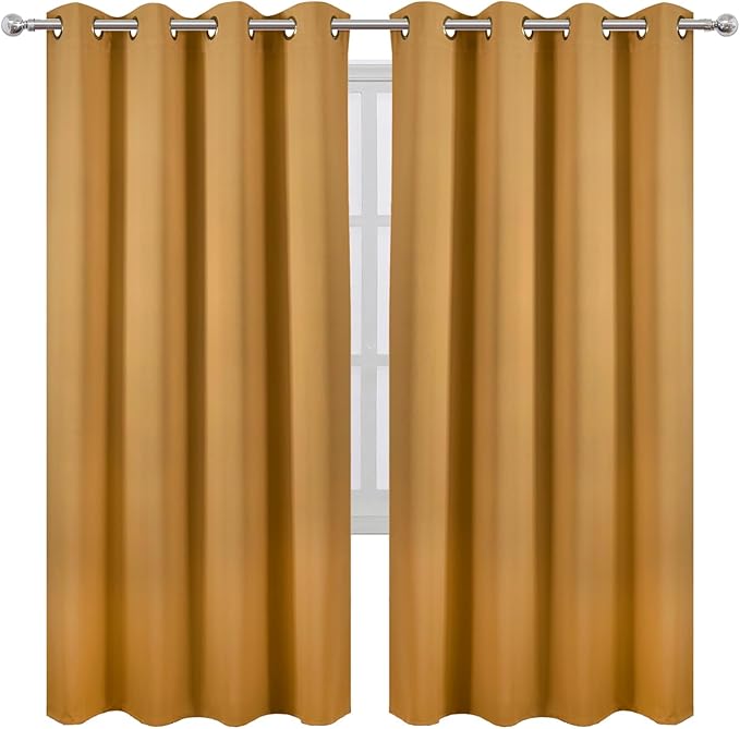 LEMOMO Blackout Curtains 66 x 72 Inch Long Mustard Yellow Curtains Set of 2