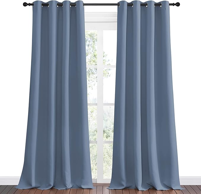 NICETOWN Stone Blue Room Darkening Curtain Panels 102" Length