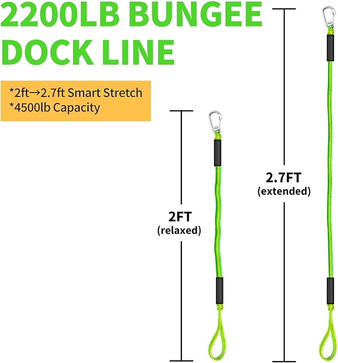 Bungee Dock Lines for Boats, 2 Feet, Pack of 2 (Green&Yellow)