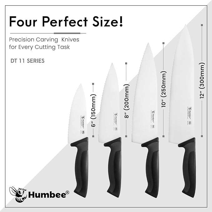 10 Inch Professional Chef Knife with Ergonomic Handle – NSF Certified Stainless Steel Kitchen Knife, Serrated Wave Teeth, Durable and Sharp Blade, DT 11 Series, Black