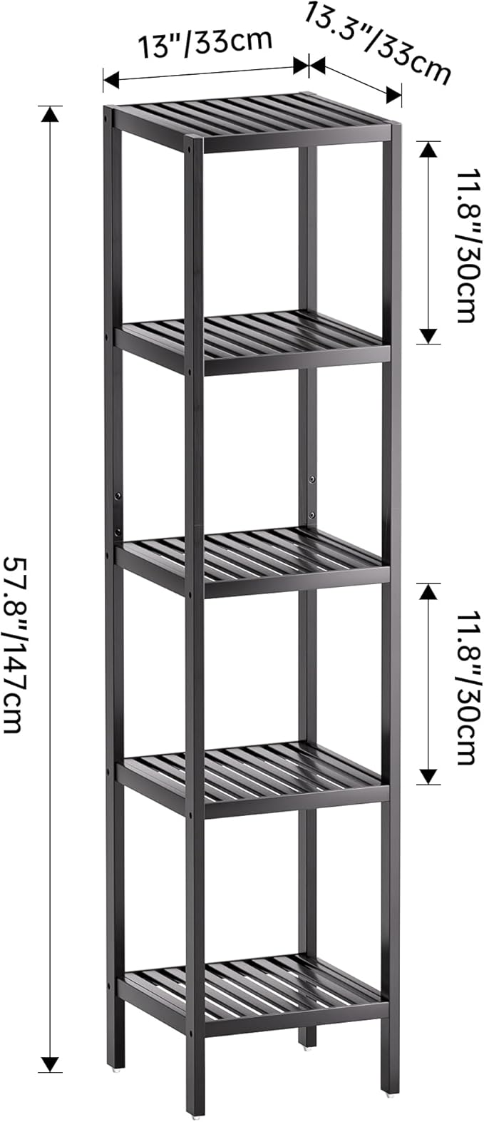 SMIBUY Bathroom Storage Shelf, 5-Tier Bamboo Rack Organizer, Multifunctional Shelving Unit for Living Room Bedroom Kitchen (Black)