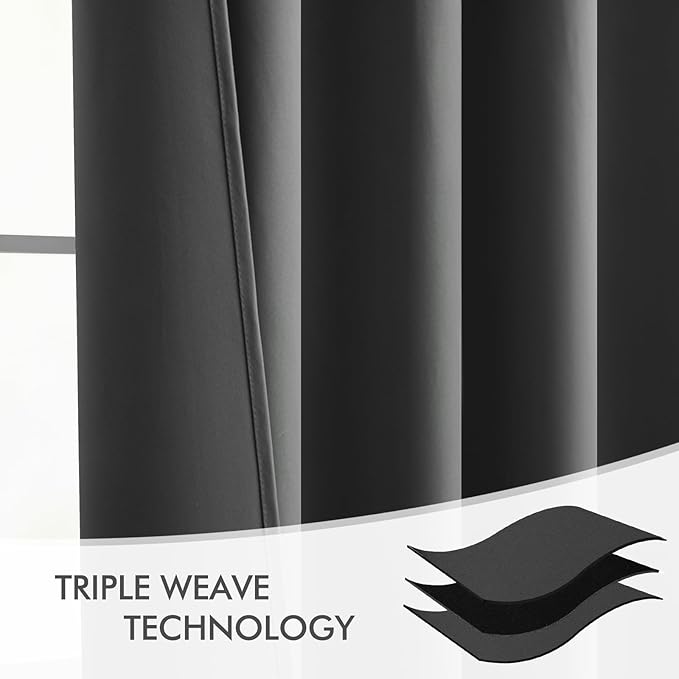 MIULEE Back Tab Grey Blackout Curtains 96 Inch Long 2 Panels Set