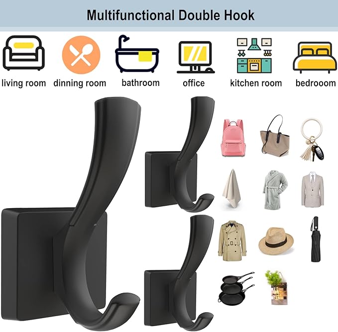 TOFIIGREM Black Towel Hooks Coat Hook, Towels Robe Holder