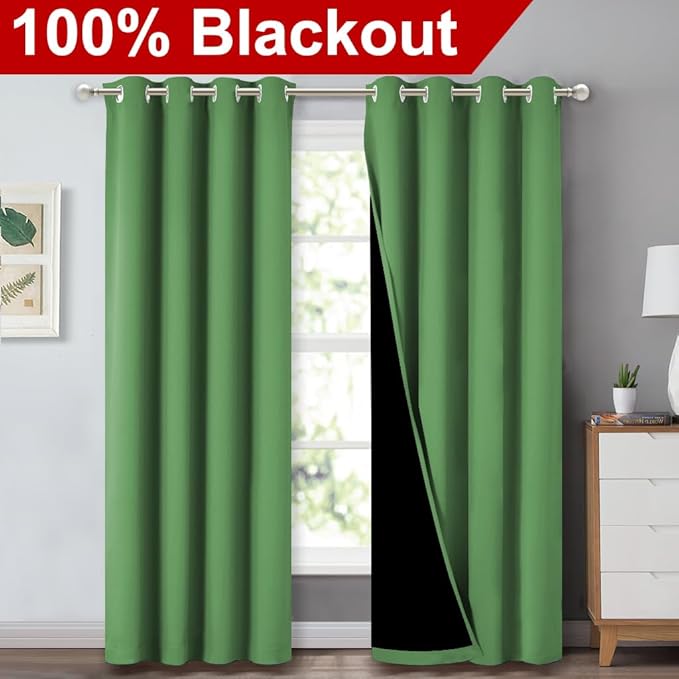 NICETOWN 100% Blackout Curtains 84 inches Long, Forest Green, 52 inches Wide