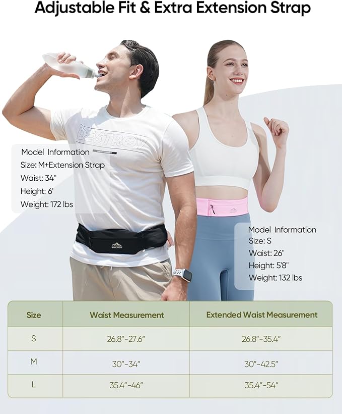 Running Belt with 400ml Soft Flask, Extension Strap & Phone Holder, Adjustable Running Fanny Pack with Gym Towel, Waterproof Belt Bag for Women Men for Jogging Hiking Marathon