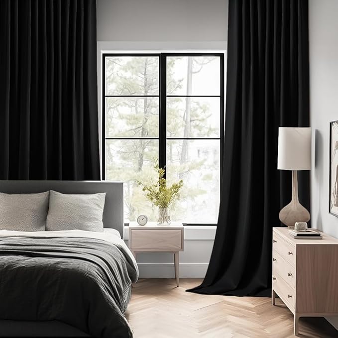MIULEE Black Back Tab Blackout Curtains 84 Inch Length 2 Panels Set
